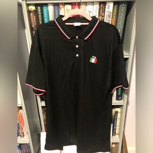 MENS short sleeve 3 button  polo shirt, 
Side Italy flag, 
Size XL  Black  
NWOT